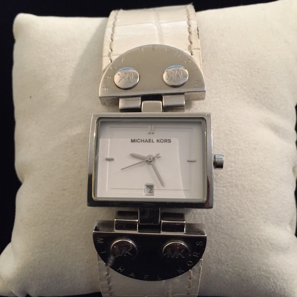 Michael Kors Logo White Strap Silver Dial Watch